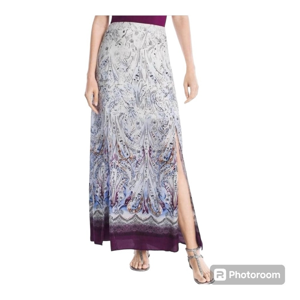 White House Black Market Purple and White Paisley Pattern Maxi Skirt Size 00